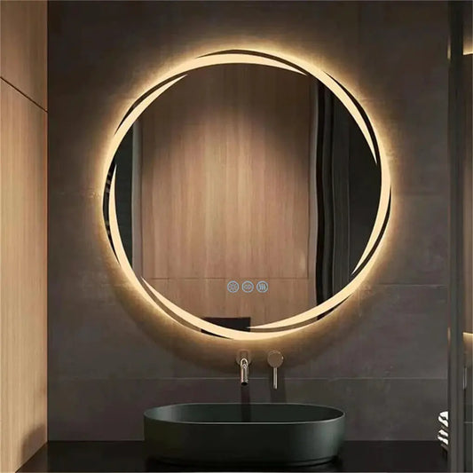 Anti-fog LED Bathroom Mirror Circle Backlit HD Wall Mounted Vanity Mirror Shatterproof 3 Colors Lights Adjust by All Mart Bristol Ltd