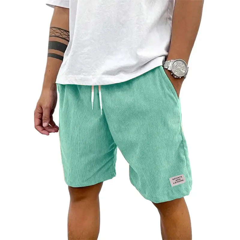 Summer Men's Solid Corduroy Shorts with Drawstring Casual Elastic Waist Fit for Outdoor Daily Activities Streetwear by All Mart Bristol Ltd