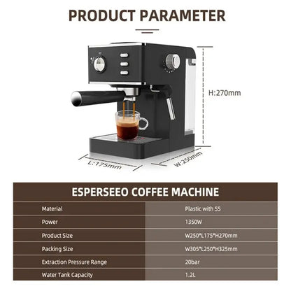 Semi-automatic Espresso Machine with Steam Milk Frother by All Mart Bristol Ltd
