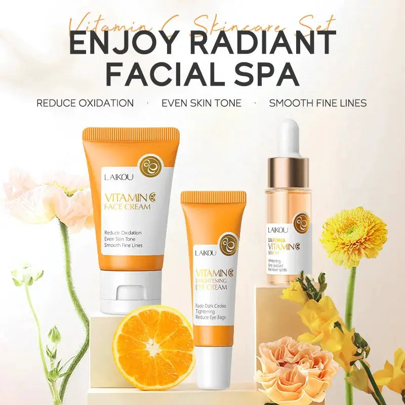 LAIKOU Vitamin C Skin Care Sets 3pcs Face Cream Serum Eye Cream Moisturizing Anti Wrinkles Facial Care Kit by All Mart Bristol Ltd