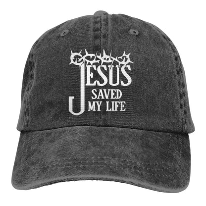 Jesus Saved My Life Hat Christian Baseball Cap Washed Cotton Denim Dad Hat for Men Women by All Mart Bristol Ltd