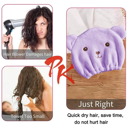 Thinnest Dry Hair Cap For Women Quick-drying Absorbent Microfiber Head Towel Korean Cute Bear Embroidered Shower Cap Towel by All Mart Bristol Ltd
