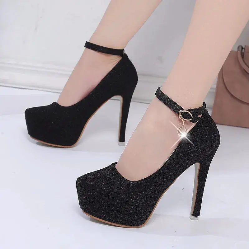 Fashion Wedding Shoes Women High Heels Women Pumps Bride Shoes Platform Super High Heel 12cm Black Silver A2177 by All Mart Bristol Ltd