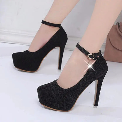 Fashion Wedding Shoes Women High Heels Women Pumps Bride Shoes Platform Super High Heel 12cm Black Silver A2177 by All Mart Bristol Ltd