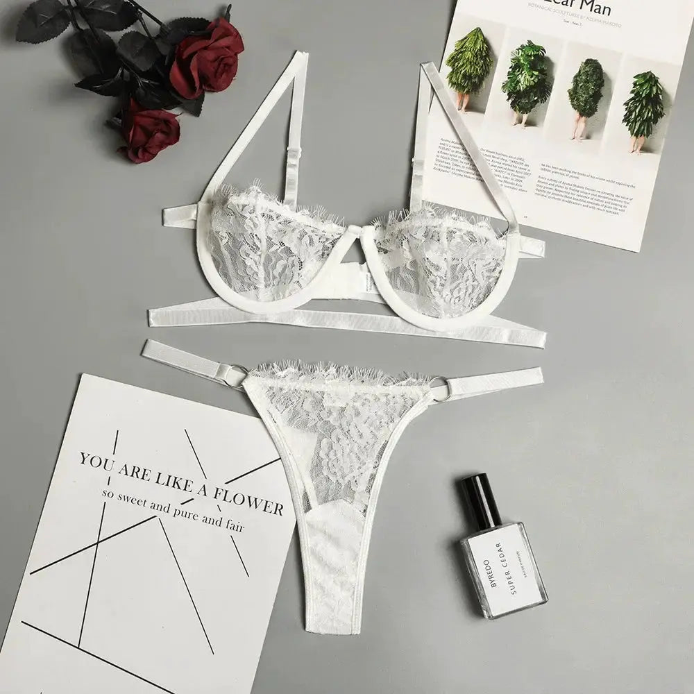 Sexy Woman Lace LingerieTransparent Underwear Fairy Embroidery Brief Sets Delicate Bra Kit Push Up Breves Sets Thin Erotic Bras by All Mart Bristol Ltd