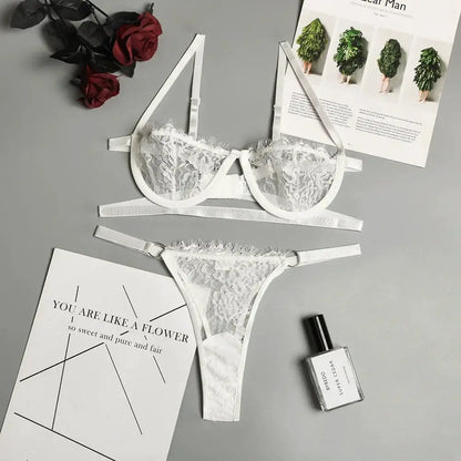 Sexy Woman Lace LingerieTransparent Underwear Fairy Embroidery Brief Sets Delicate Bra Kit Push Up Breves Sets Thin Erotic Bras by All Mart Bristol Ltd