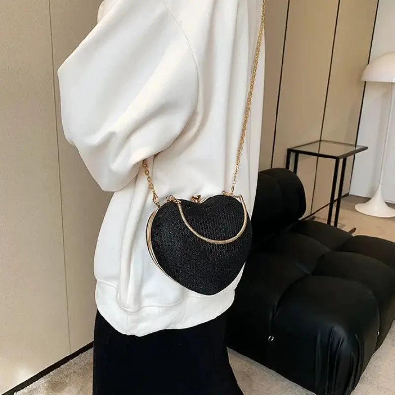 Evening Clutch Bag Women Bag Shiny Handbag Heart Shape Metal Clutches Bag Fashion Chain Shoulder Crossbody Bag Luxury Lady Purse by All Mart Bristol Ltd