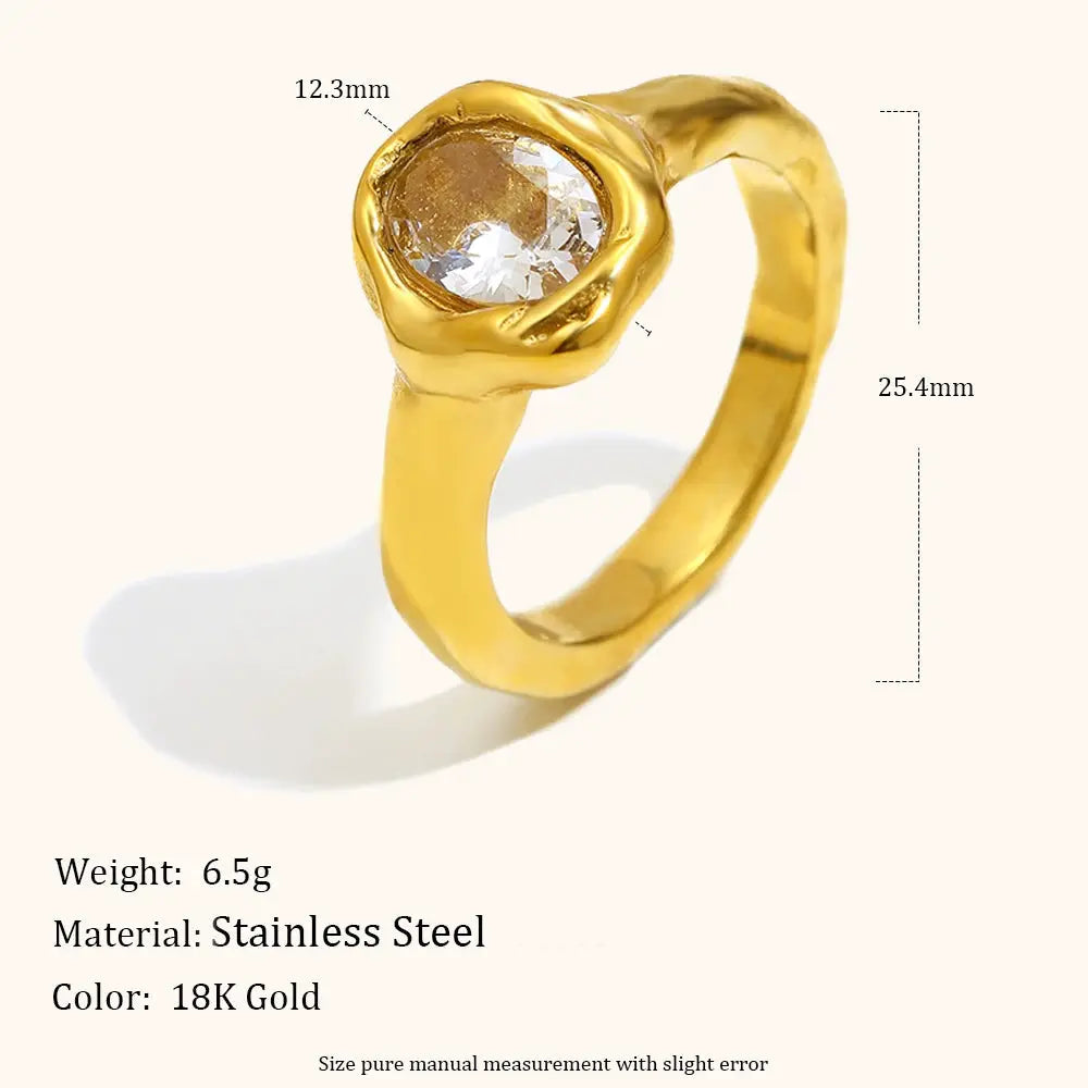 La. Muses Luxury Shiny Round Zircon Irregular Stainless Steel Women's Ring PVD Gold Plated Fashion Jewelry Accessories by All Mart Bristol Ltd