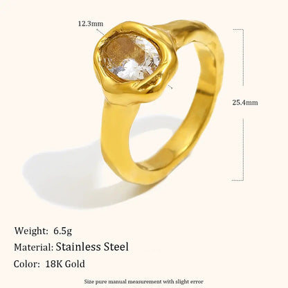 La. Muses Luxury Shiny Round Zircon Irregular Stainless Steel Women's Ring PVD Gold Plated Fashion Jewelry Accessories by All Mart Bristol Ltd