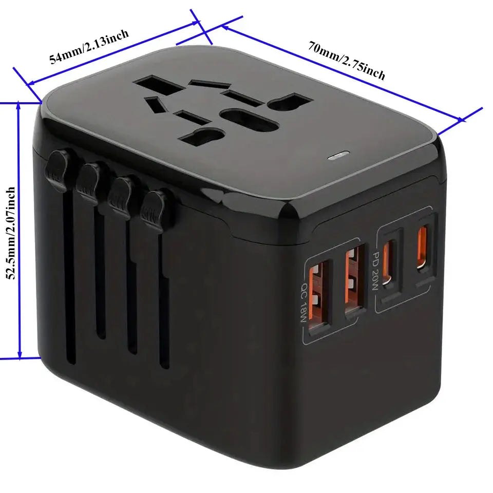 GaN 20W International Power Adapter,2 USB-C & 2 USB-A Fast Charging Travel Charger,Outlet Adapter Travel for Europe EU UK USA AU by All Mart Bristol Ltd