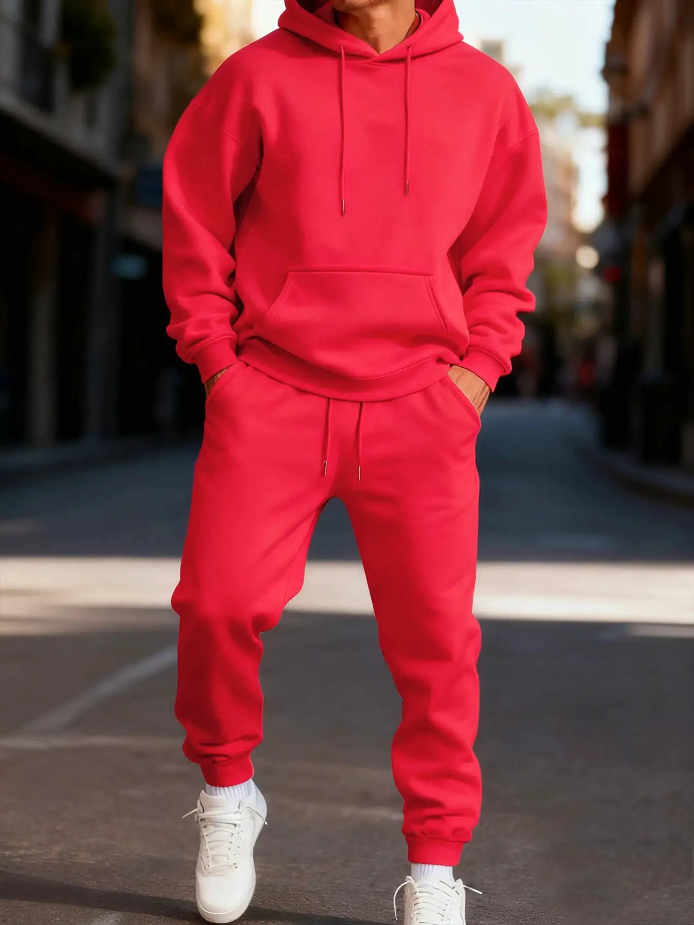 Man's Hoodie Set Winter Solid Color Two Pices Sets Long-Length Street Clothes Casual Sports Sweatpant Hoody Unisex Fashion Suit by All Mart Bristol Ltd
