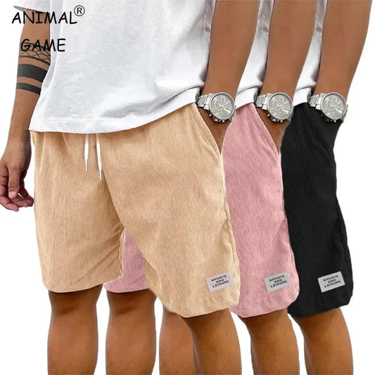 Summer Men's Solid Corduroy Shorts with Drawstring Casual Elastic Waist Fit for Outdoor Daily Activities Streetwear by All Mart Bristol Ltd