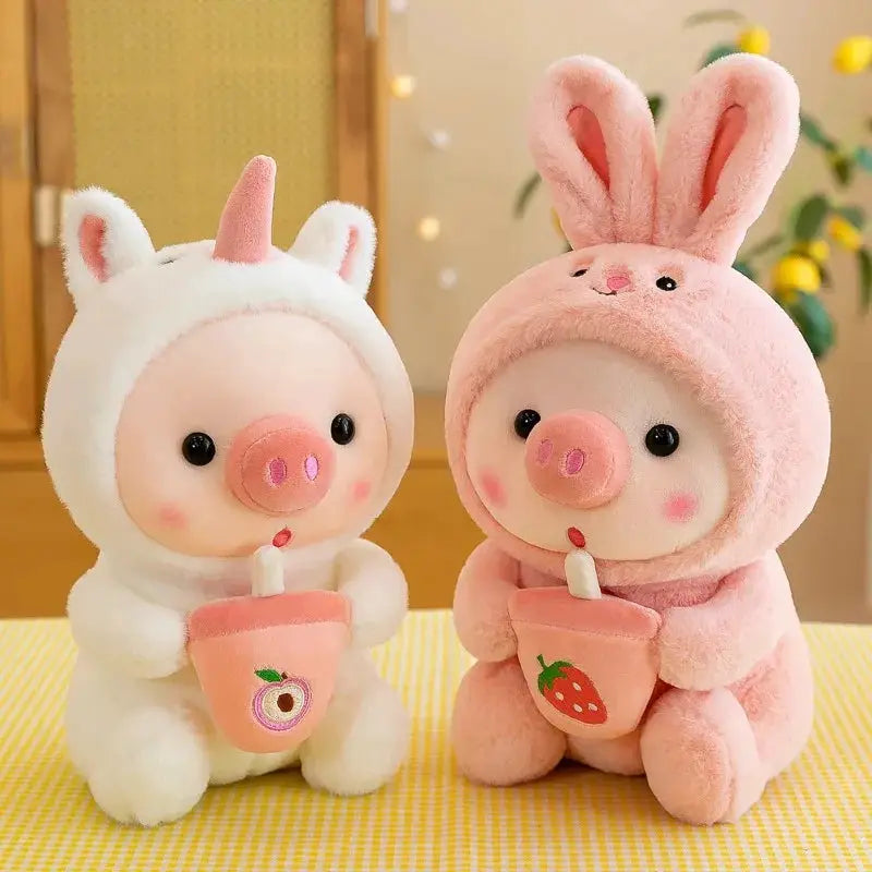 9.8in/25cm Cute Piglet Stuffed Animals Cute Plush Toy Soft Plushies Throw Pillow Pig Plush Throw Pillow Doll with Boba Tea by All Mart Bristol Ltd