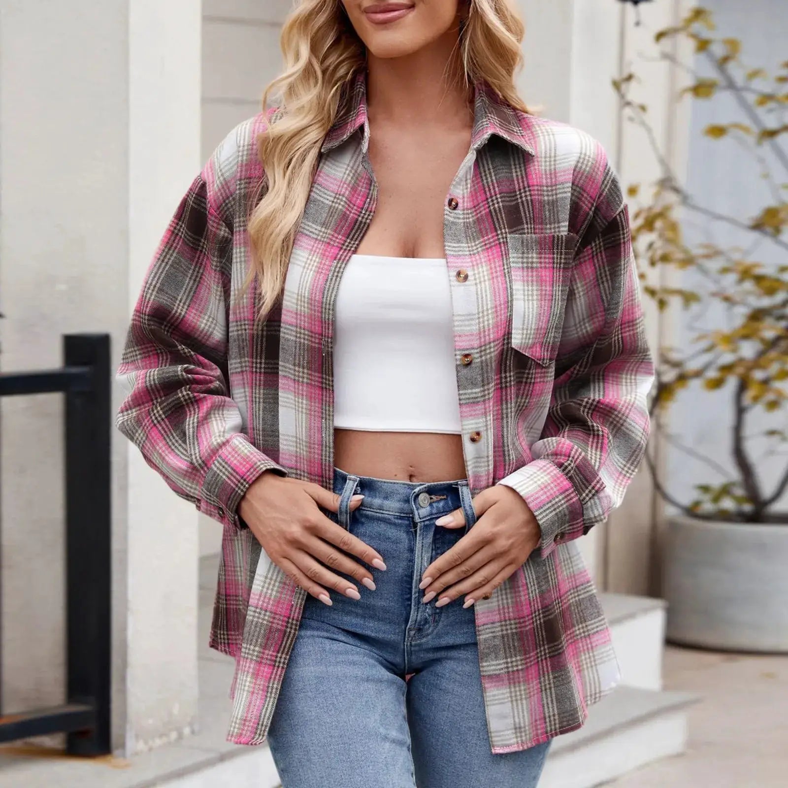 Button Down Shirt Dress For Women Women Lightweight Flannel Plaid Button Down Shirt Oversized Long Sleeve Bodycon одежда женская by All Mart Bristol Ltd
