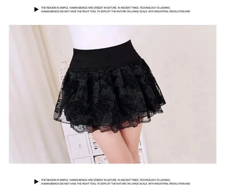Zuolunouba Summer Slim Preppy Skirt Women Flower Bow Mini Tutu Style Elasticity Lace Skirts Shorts Lady High Waist Student by All Mart Bristol Ltd