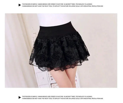 Zuolunouba Summer Slim Preppy Skirt Women Flower Bow Mini Tutu Style Elasticity Lace Skirts Shorts Lady High Waist Student by All Mart Bristol Ltd
