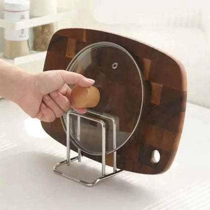 Portable Stainless Steel Cutting Board Holder Rustproof Space Saving Pot Lid Stand 2 Sectional Kitchen Storage Rack by All Mart Bristol Ltd