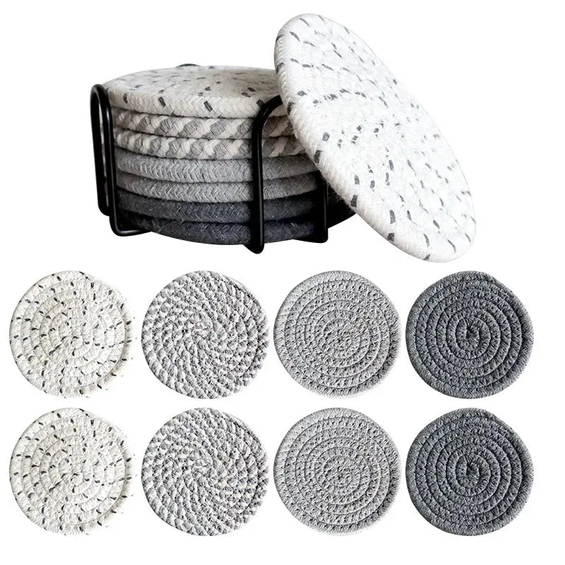 8Pcs Cup Coasters for Drinks Absorbent Woven Coaster Set with Holder Farmhouse Cloth Fabric Cup Coasters for Coffee Tea by All Mart Bristol Ltd