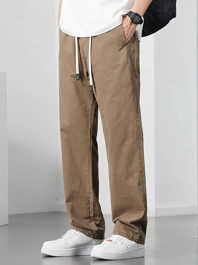 Straight Casual Cargo Pants Men Wide Leg Brown Long Cargo Business Work Trousers Drawstring Baggy Sweatpants Male by All Mart Bristol Ltd