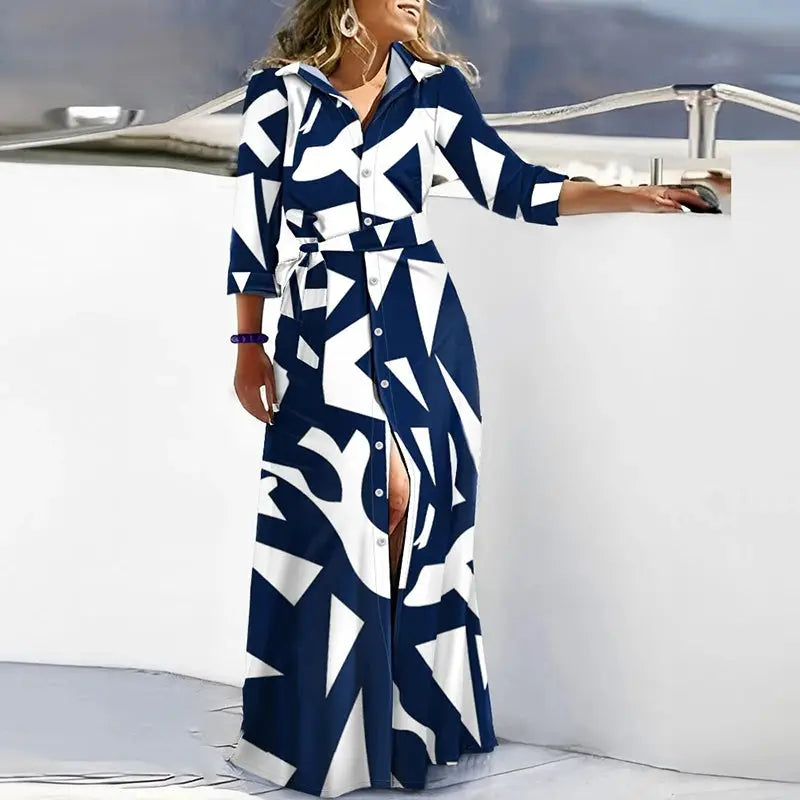 Autumn Shirt Dress Women Elegant Turn Down Collar Button Long Dress Women Fashion Striped Print Party Dress 2023 by All Mart Bristol Ltd