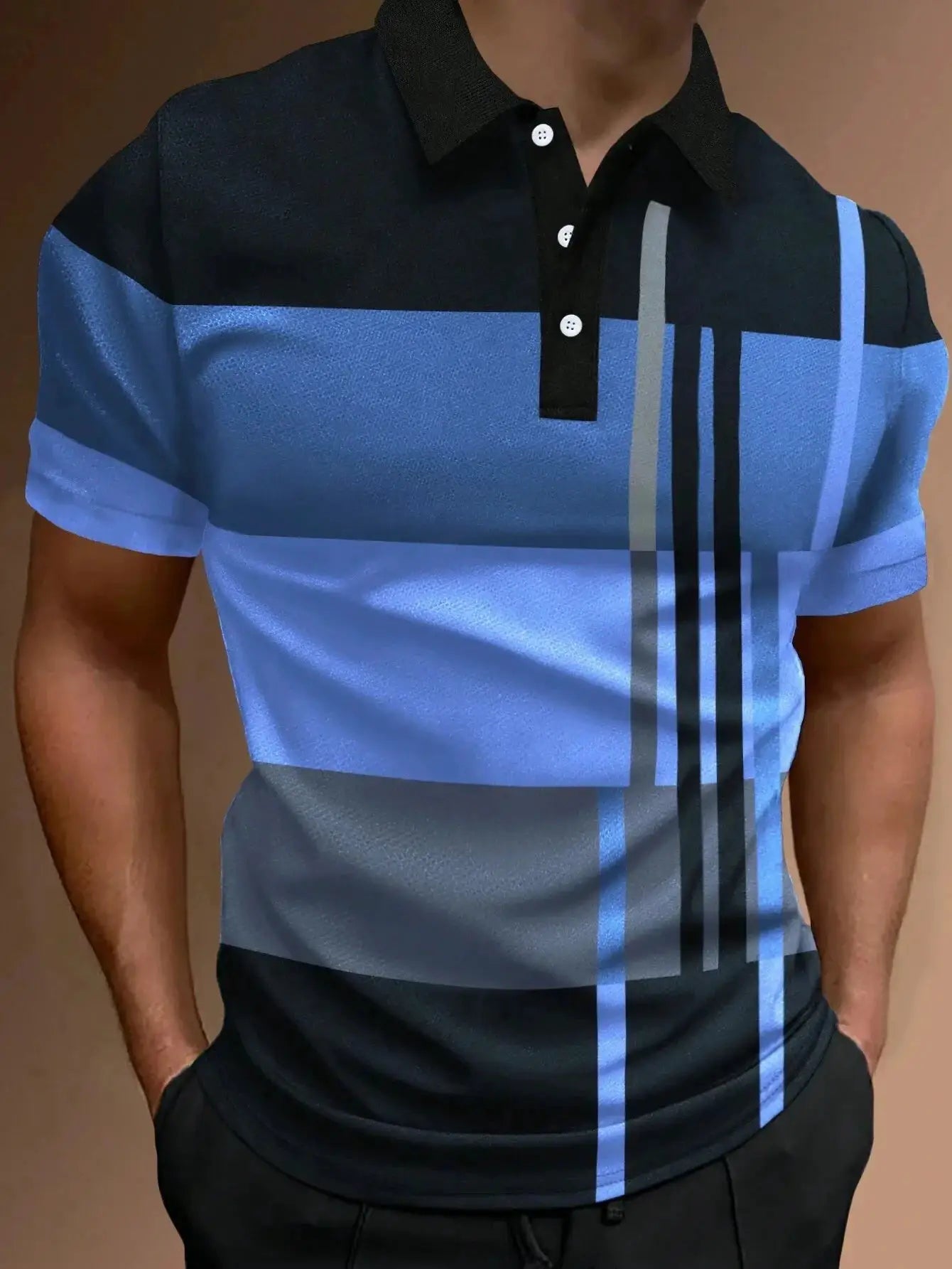New Male Golf Stripe Polo Men's Casual Short-Sleeved Polo Shirt Solid Color Lapel Fashion Business Sports Breathable T-Shirt Top by All Mart Bristol Ltd