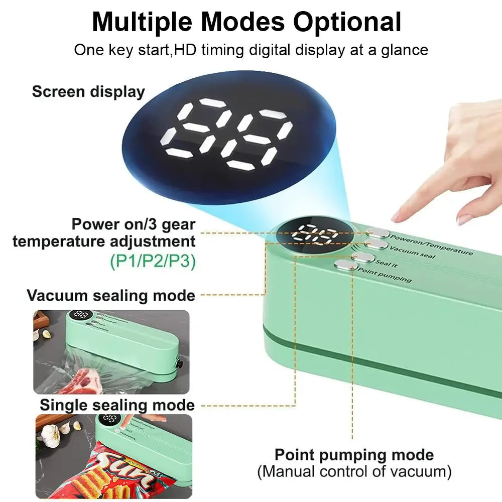 Portable Rechargeable Food Vacuum Sealer with Digital Display by All Mart Bristol Ltd