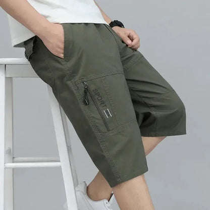 Mens Cargo Shorts Knee Pants Zipper Pocket Summer Cotton Shorts Climbing Jogger Elastic Waist Sports Wear Casual Short Pants by All Mart Bristol Ltd