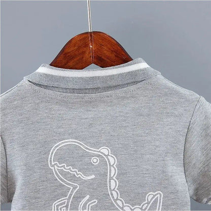 Infant Baby Boy Sets Summer Clothing Casual Sport Suit POLO Shirt + Shorts 2Pcs Set Boys Kids Grey Dinosaur Print Tracksuit by All Mart Bristol Ltd