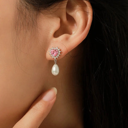 MODIAN 925 Sterling Silver Hearts Pink Zircon Romantic Dangle Earrings Elegant Shell Pearl Drop Earrings For Women Fine Jewelry by All Mart Bristol Ltd