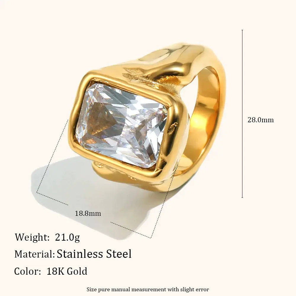 La. Muses Luxury Shiny Round Zircon Irregular Stainless Steel Women's Ring PVD Gold Plated Fashion Jewelry Accessories by All Mart Bristol Ltd