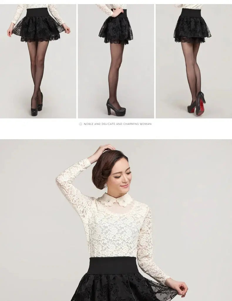 Zuolunouba Summer Slim Preppy Skirt Women Flower Bow Mini Tutu Style Elasticity Lace Skirts Shorts Lady High Waist Student by All Mart Bristol Ltd