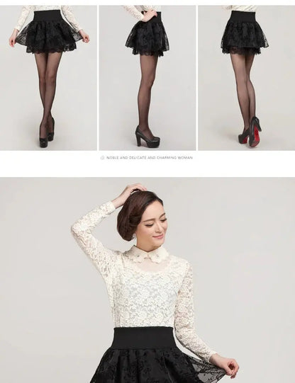 Zuolunouba Summer Slim Preppy Skirt Women Flower Bow Mini Tutu Style Elasticity Lace Skirts Shorts Lady High Waist Student by All Mart Bristol Ltd