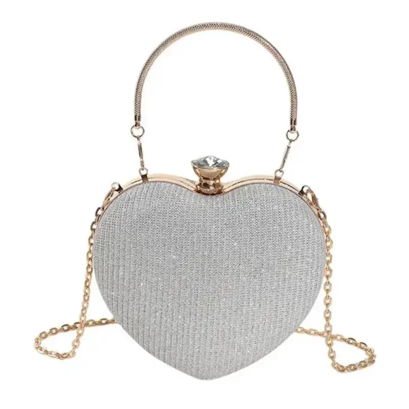 Evening Clutch Bag Women Bag Shiny Handbag Heart Shape Metal Clutches Bag Fashion Chain Shoulder Crossbody Bag Luxury Lady Purse by All Mart Bristol Ltd