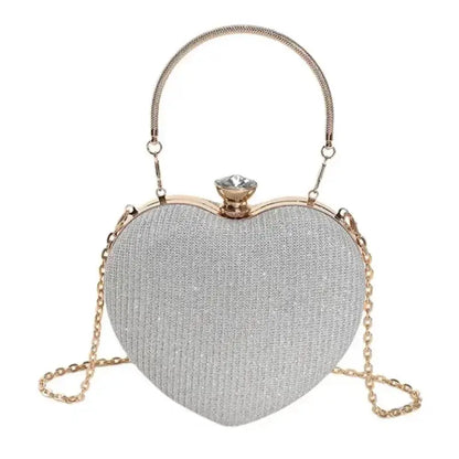 Evening Clutch Bag Women Bag Shiny Handbag Heart Shape Metal Clutches Bag Fashion Chain Shoulder Crossbody Bag Luxury Lady Purse by All Mart Bristol Ltd