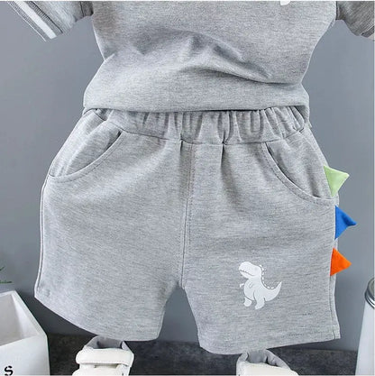 Infant Baby Boy Sets Summer Clothing Casual Sport Suit POLO Shirt + Shorts 2Pcs Set Boys Kids Grey Dinosaur Print Tracksuit by All Mart Bristol Ltd