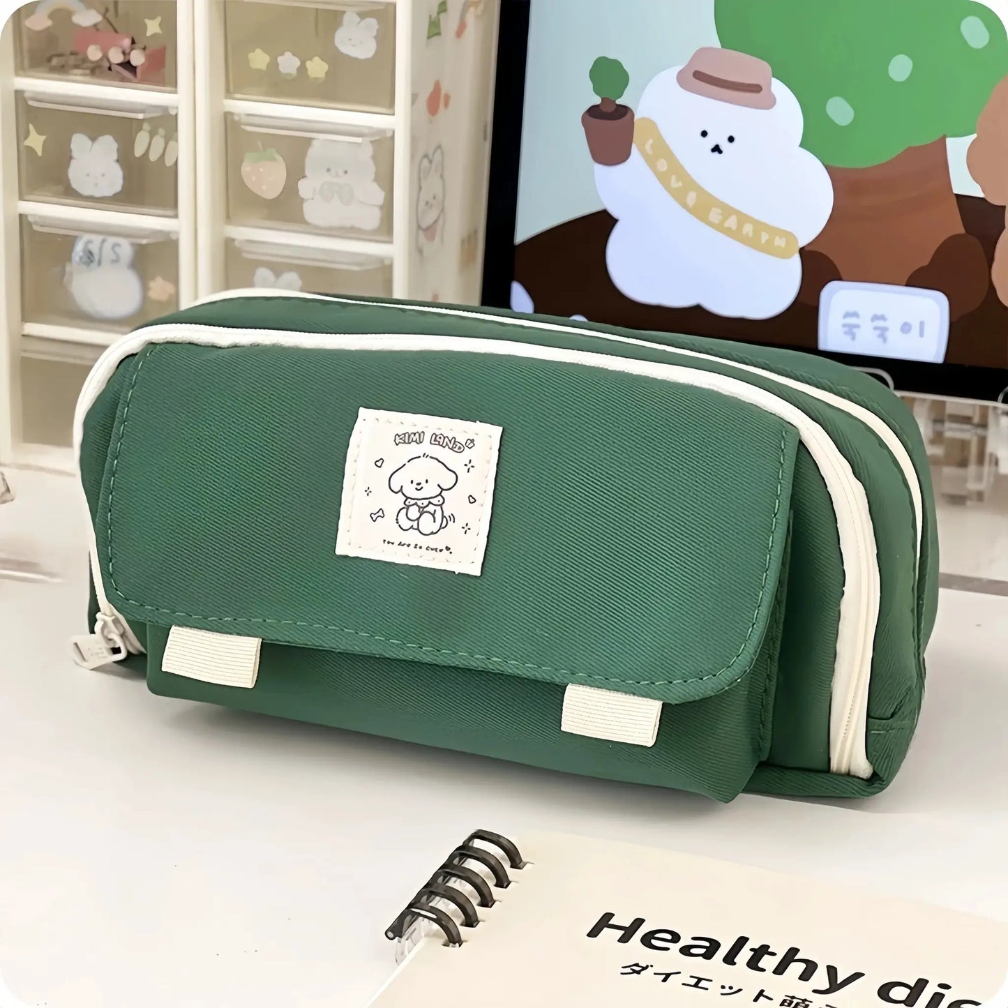 Cartoon Dog Pencil Bag Pen Case 4 Layer Multi Slots Mesh Storage Pouch for Stationery School A7602 by All Mart Bristol Ltd
