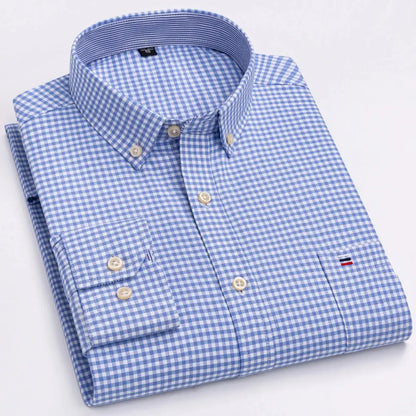 Men's Trendy Plaid Striped Lapel Collar Design Cotton Dress Shirts, Long Sleeve Casual Button Up Commuter Shirt For Spring/Fall by All Mart Bristol Ltd