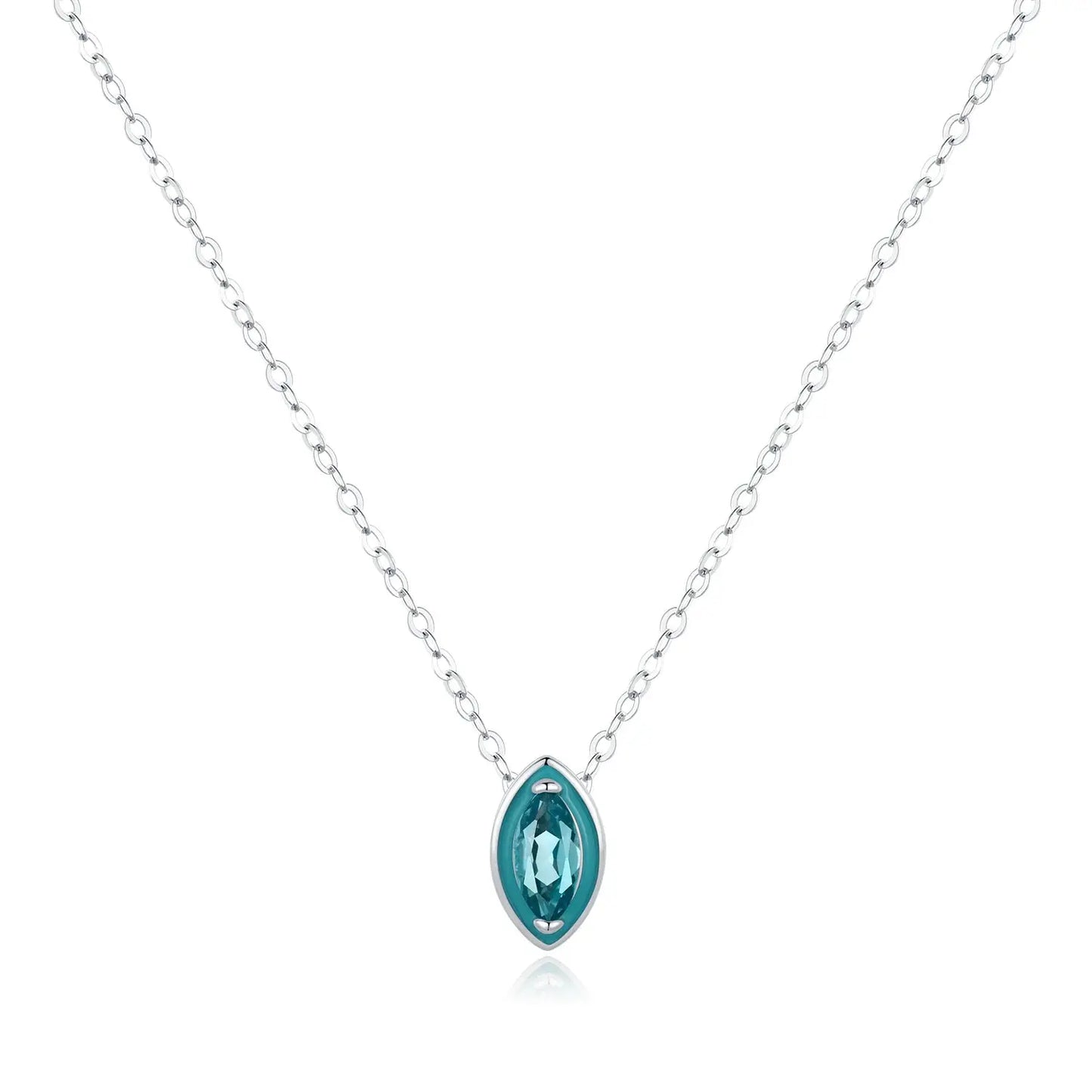 MODIAN 925 Sterling Silver Fashion Mint Green Enamel Pendant Necklace Eye Shape Zircon Link Chain For Women Fine Jewelry Gifts by All Mart Bristol Ltd