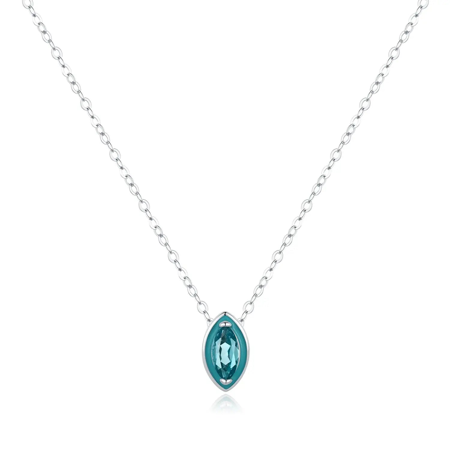 MODIAN 925 Sterling Silver Fashion Mint Green Enamel Pendant Necklace Eye Shape Zircon Link Chain For Women Fine Jewelry Gifts by All Mart Bristol Ltd