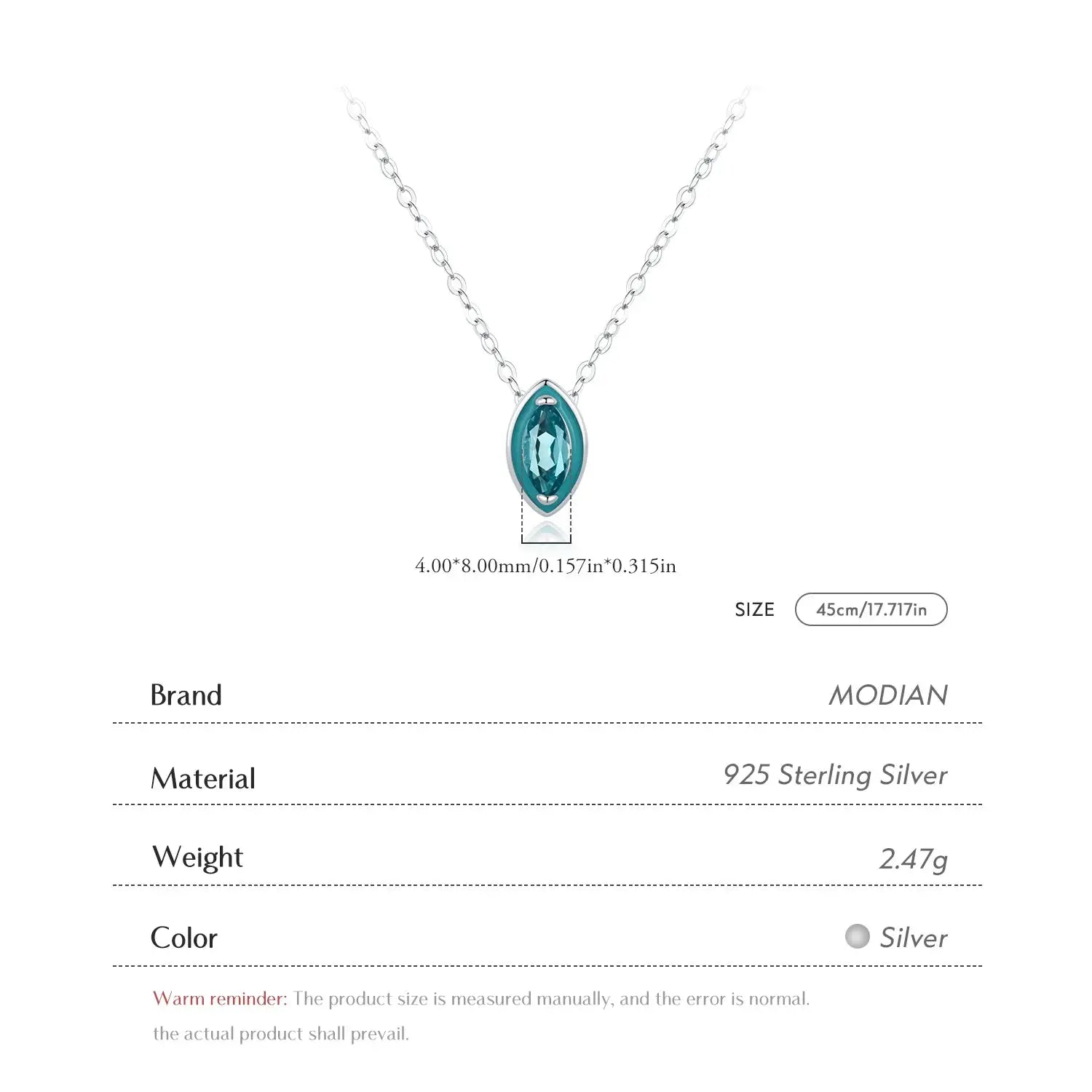 MODIAN 925 Sterling Silver Fashion Mint Green Enamel Pendant Necklace Eye Shape Zircon Link Chain For Women Fine Jewelry Gifts by All Mart Bristol Ltd
