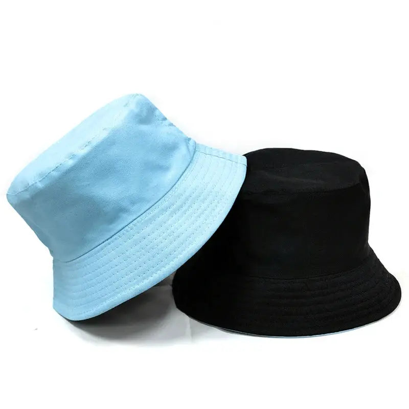Black Solid Dots Bucket Hat Two Side Wear Unisex Simple Bob Caps Hip Hop Gorros Men Women Panama Cap Beach Fishing Boonie Sunhat by All Mart Bristol Ltd
