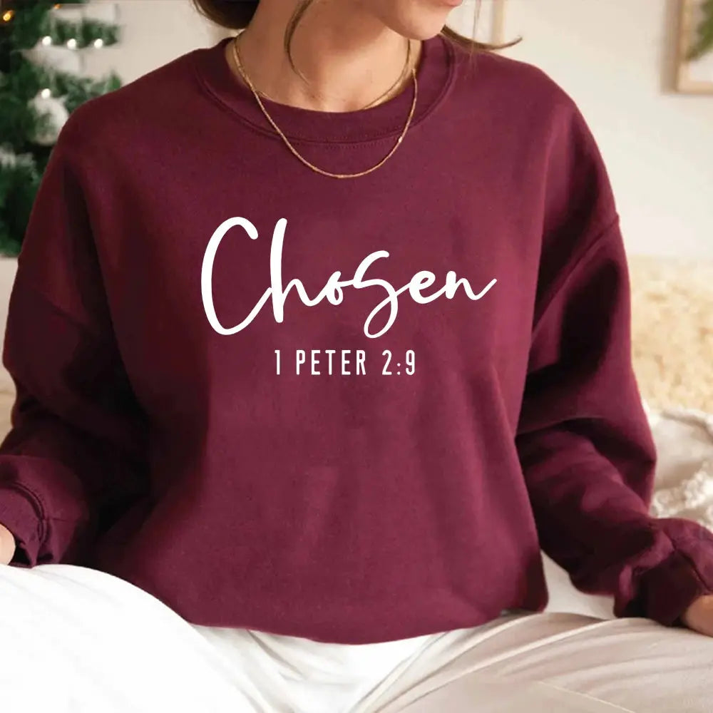 Chosen 1 Peter 2:9 Sweatshirt Chosen Crewneck Sweatshirts Christian Clothing Christian Apparel Casual Tops Hoodies for Women by All Mart Bristol Ltd