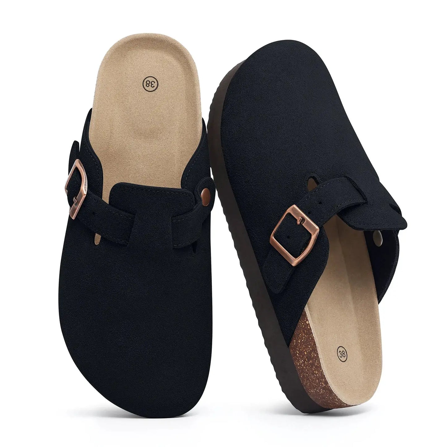 Smile Pop Men's Suede Shoes With Adjustable Back Strap Leather Mules With Cork Flip-Flop Slippers Insoles Slip-On Potato Shoes by All Mart Bristol Ltd