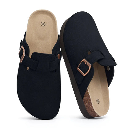 Smile Pop Men's Suede Shoes With Adjustable Back Strap Leather Mules With Cork Flip-Flop Slippers Insoles Slip-On Potato Shoes by All Mart Bristol Ltd