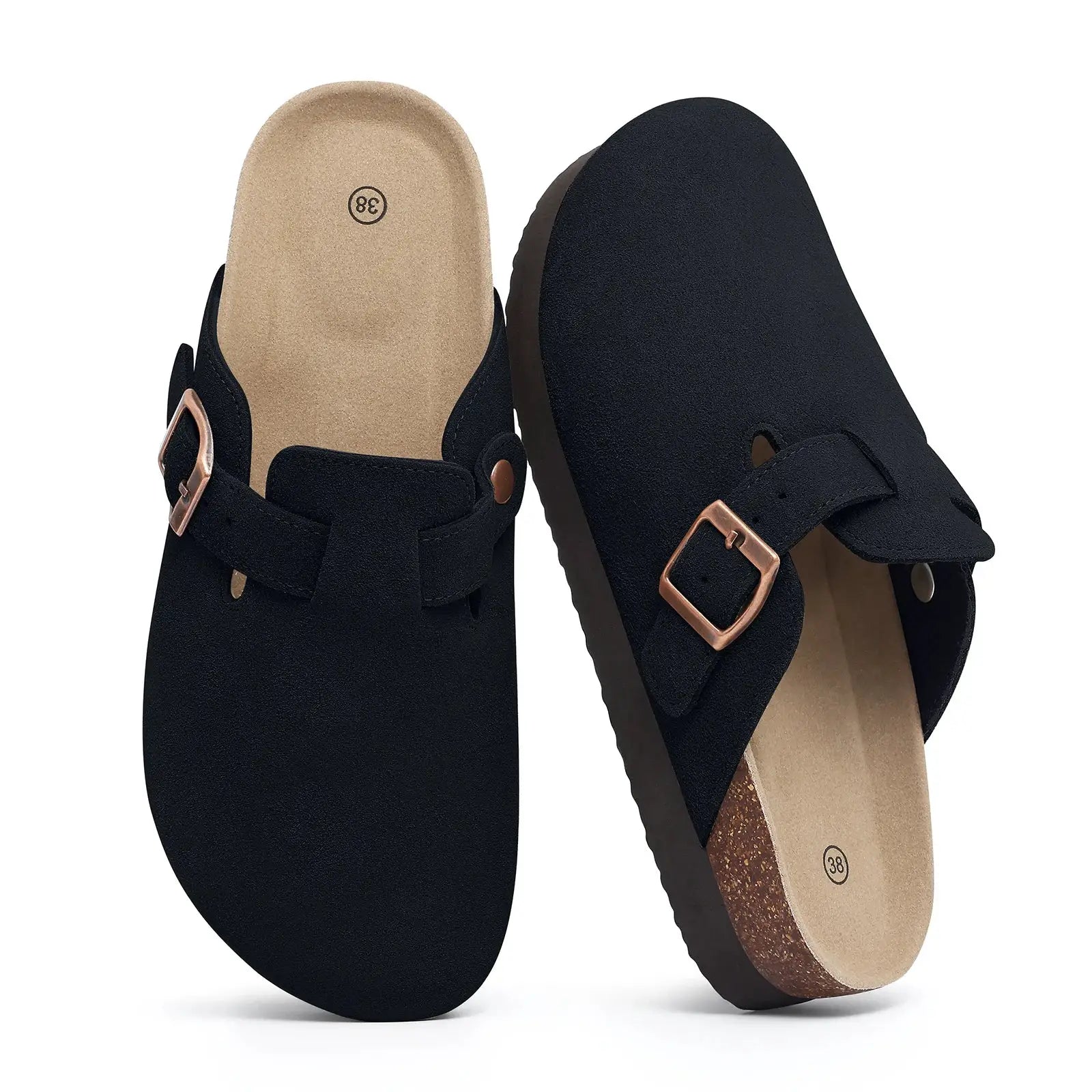 Smile Pop Men's Suede Shoes With Adjustable Back Strap Leather Mules With Cork Flip-Flop Slippers Insoles Slip-On Potato Shoes by All Mart Bristol Ltd