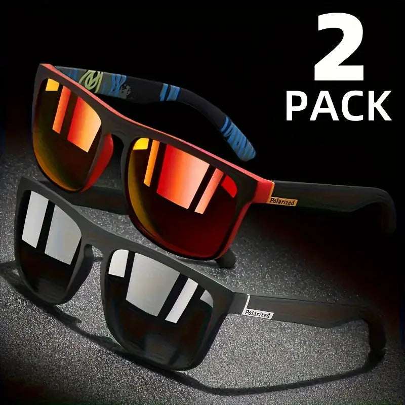2pcs Square Polarized Sunglasses Anti Glare Sun Shades For Summer Party Vacation Travel Driving Fishing by All Mart Bristol Ltd
