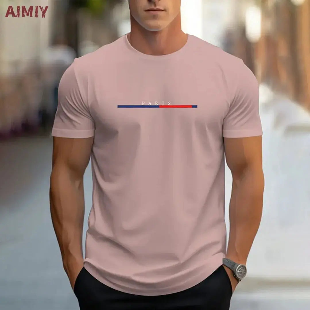 Summer Men's T-shirt Top Casual Loose Fit Oversized T-shirt PARI Letter Pattern Printed Round Neck Short Sleeved Homme Vêtement by All Mart Bristol Ltd