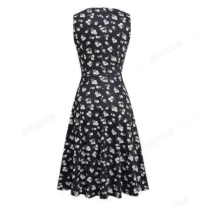 Women Vintage Casual Round Neck A line Summer Elegant Floral Lace Patchwork Sleeveless Tunic Party Swing Dress HA079 by All Mart Bristol Ltd