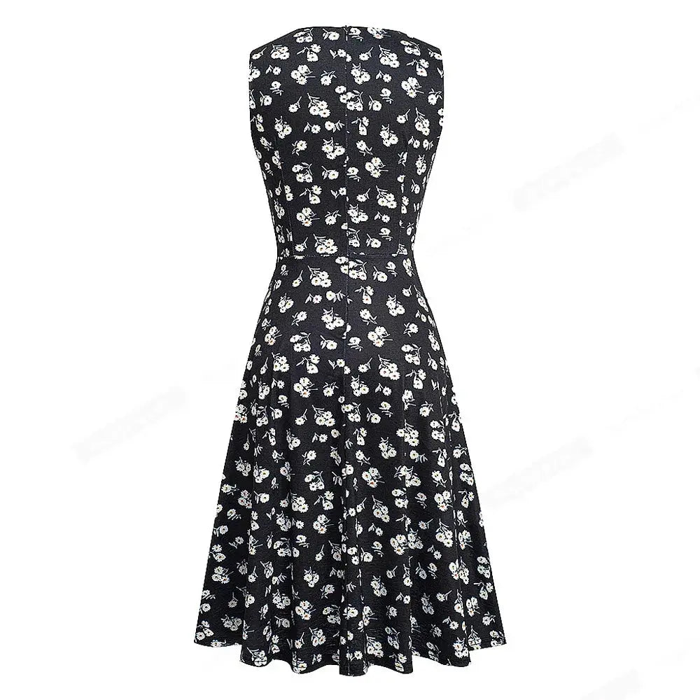 Women Vintage Casual Round Neck A line Summer Elegant Floral Lace Patchwork Sleeveless Tunic Party Swing Dress HA079 by All Mart Bristol Ltd