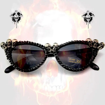 Gothic Skull Sunglasses Halloween Christmas Cat Eye Crystal Punk Sun Glasses by All Mart Bristol Ltd